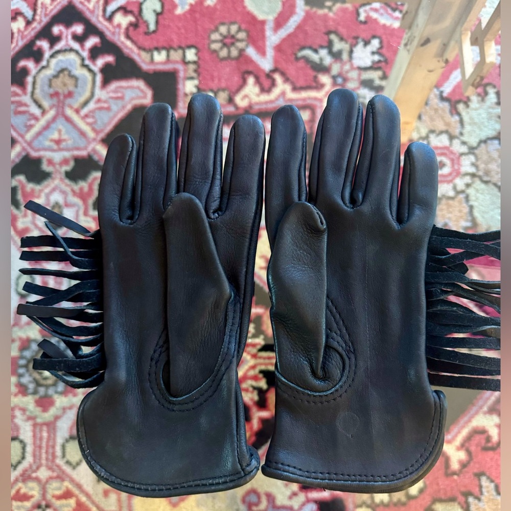 Vintage Deerskin Fringed Gloves by Cadet. Size 8-Small Black. Never worn